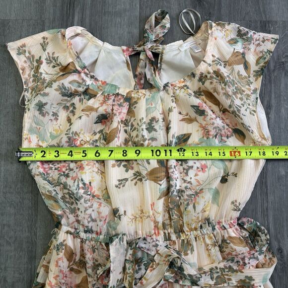 Lauren Conrad Dress Women's Size Medium Peach Floral Gold Cap Sleeve - Picture 5 of 10